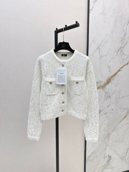 C 25 New Sequined Cropped Cardigan(WHITE/BLACK)