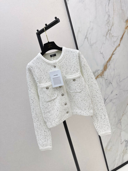 C 25 New Sequined Cropped Cardigan(WHITE/BLACK)