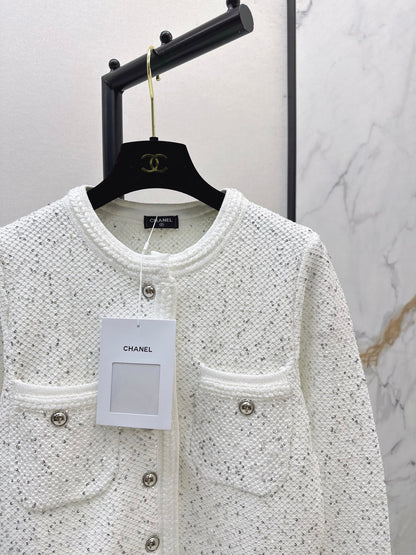 C 25 New Sequined Cropped Cardigan(WHITE/BLACK)