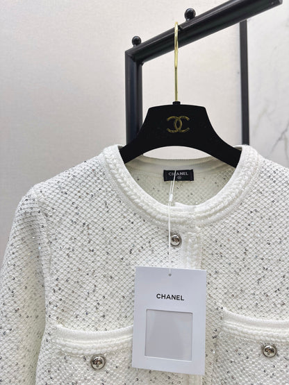 C 25 New Sequined Cropped Cardigan(WHITE/BLACK)