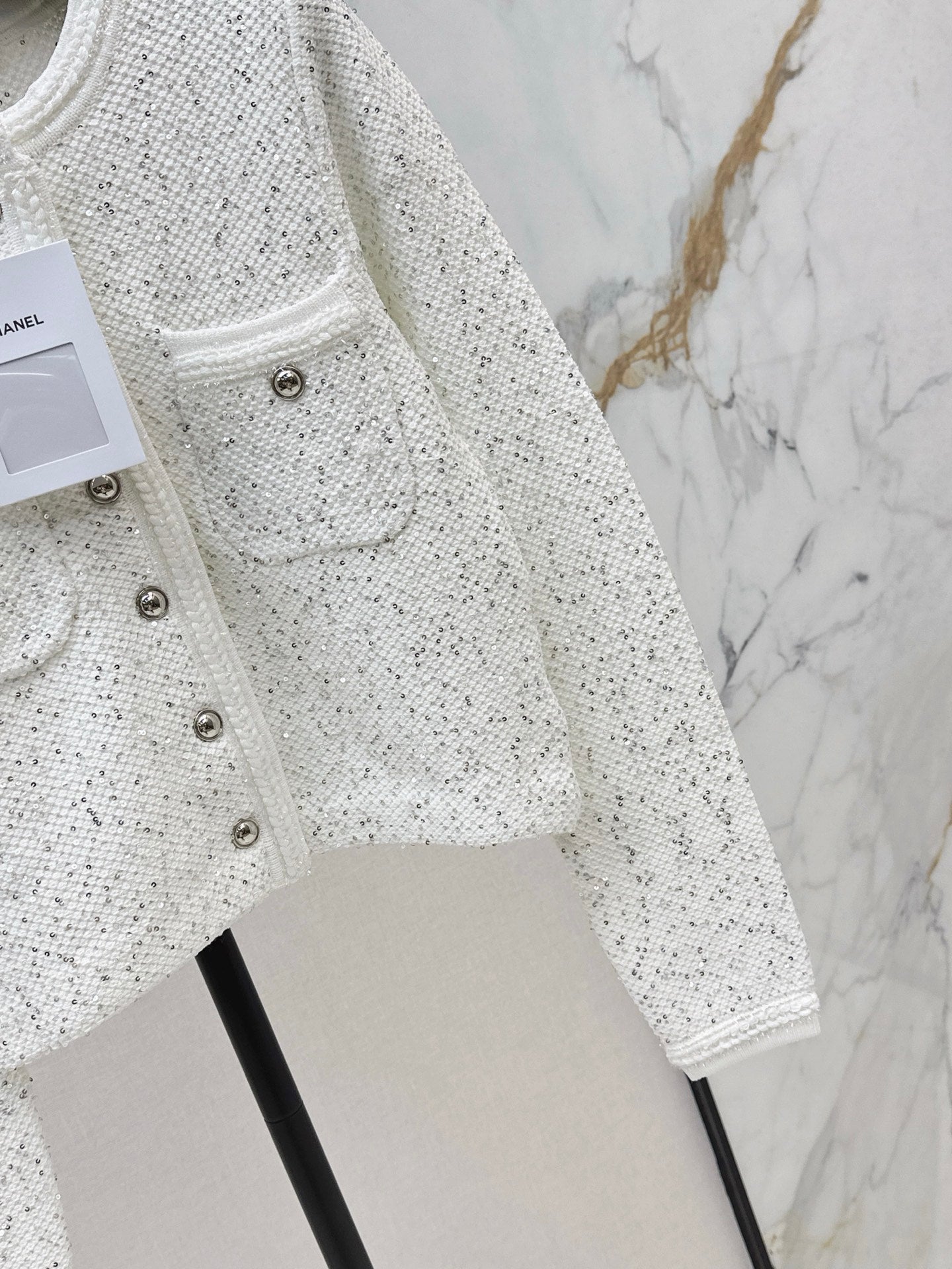 C 25 New Sequined Cropped Cardigan(WHITE/BLACK)