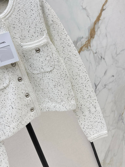 C 25 New Sequined Cropped Cardigan(WHITE/BLACK)