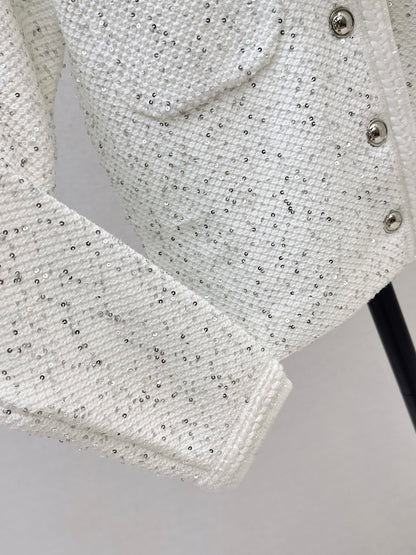 C 25 New Sequined Cropped Cardigan(WHITE/BLACK)