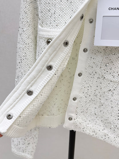 C 25 New Sequined Cropped Cardigan(WHITE/BLACK)