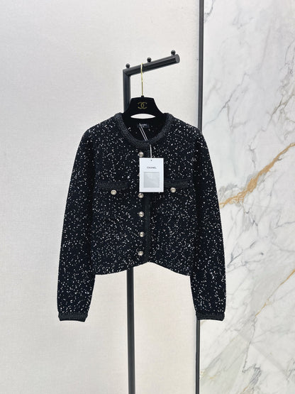 C 25 New Sequined Cropped Cardigan(WHITE/BLACK)
