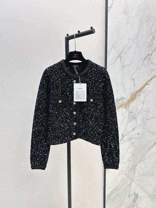 C 25 New Sequined Cropped Cardigan(WHITE/BLACK)
