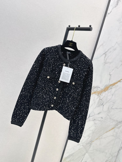 C 25 New Sequined Cropped Cardigan(WHITE/BLACK)