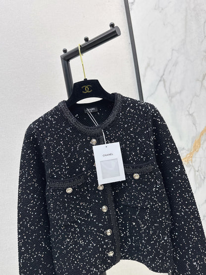 C 25 New Sequined Cropped Cardigan(WHITE/BLACK)