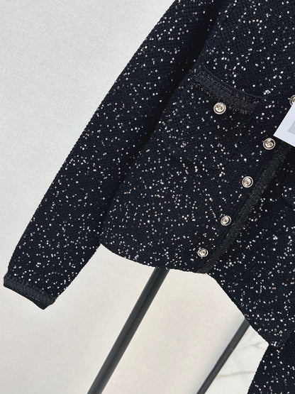 C 25 New Sequined Cropped Cardigan(WHITE/BLACK)