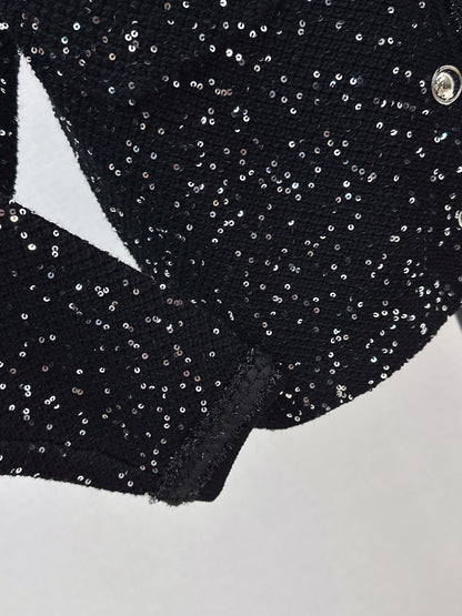 C 25 New Sequined Cropped Cardigan(WHITE/BLACK)