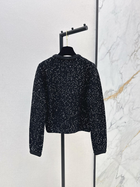 C 25 New Sequined Cropped Cardigan(WHITE/BLACK)