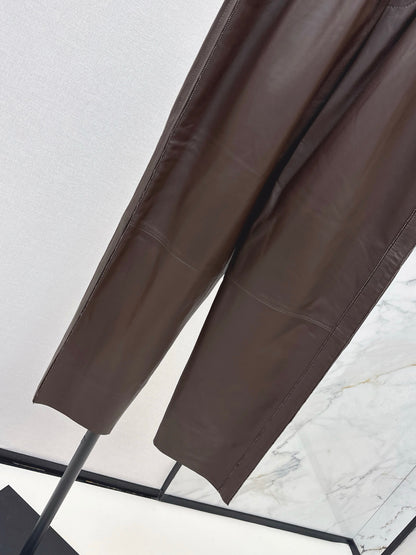 Bru 25 New beaded sheepskin elastic nine-point leather pants