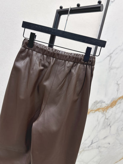Bru 25 New beaded sheepskin elastic nine-point leather pants