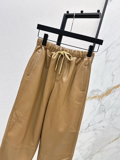Bru 25 New beaded sheepskin elastic nine-point leather pants