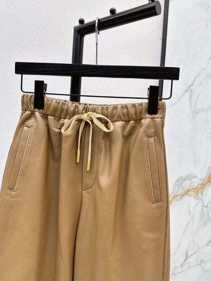 Bru 25 New beaded sheepskin elastic nine-point leather pants