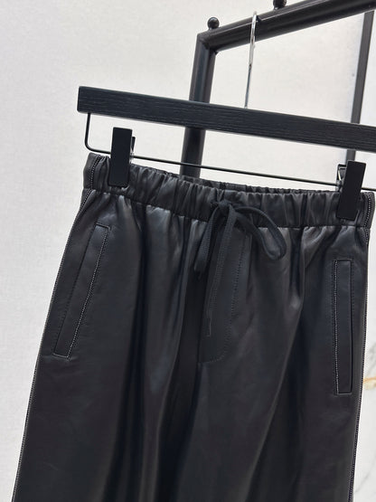 Bru 25 New beaded sheepskin elastic nine-point leather pants