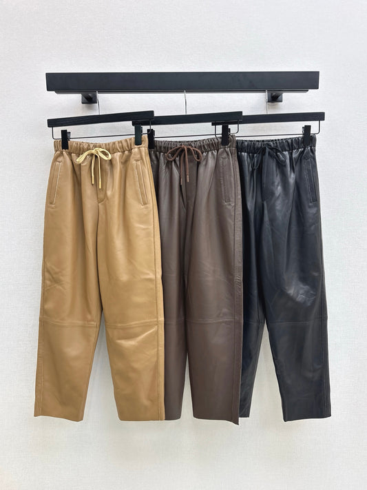 Bru 25 New beaded sheepskin elastic nine-point leather pants