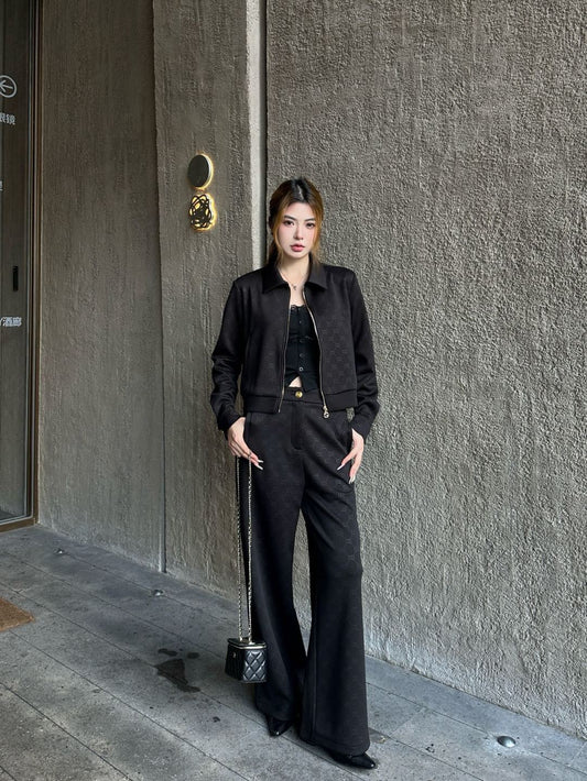 Gu 25 Embossed logo jacket and elastic waist trousers set(KHAKI/BLACK)