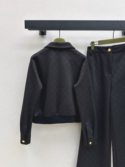 Gu 25 Embossed logo jacket and elastic waist trousers set(KHAKI/BLACK)