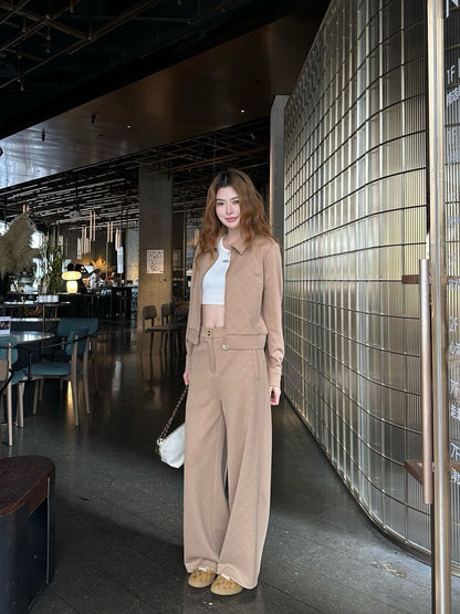 Gu 25 Embossed logo jacket and elastic waist trousers set(KHAKI/BLACK)