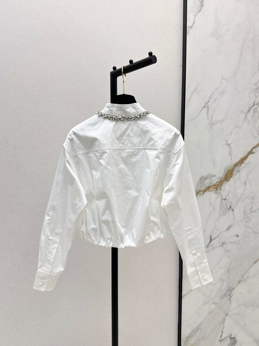 C 25 New Rhinestone Decorated Cropped White Shirt