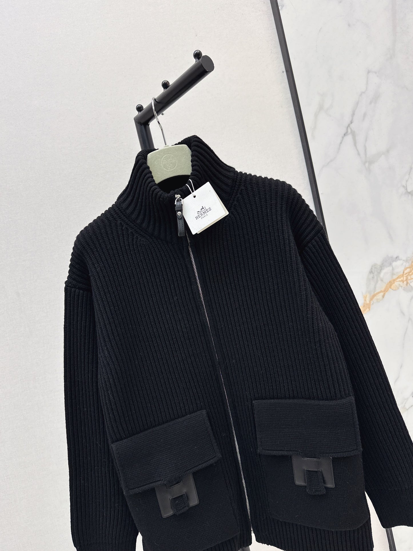 He 25 Mid-length cashmere knitted zip-up jacket(100% cashmere BEIGI/BLACK)