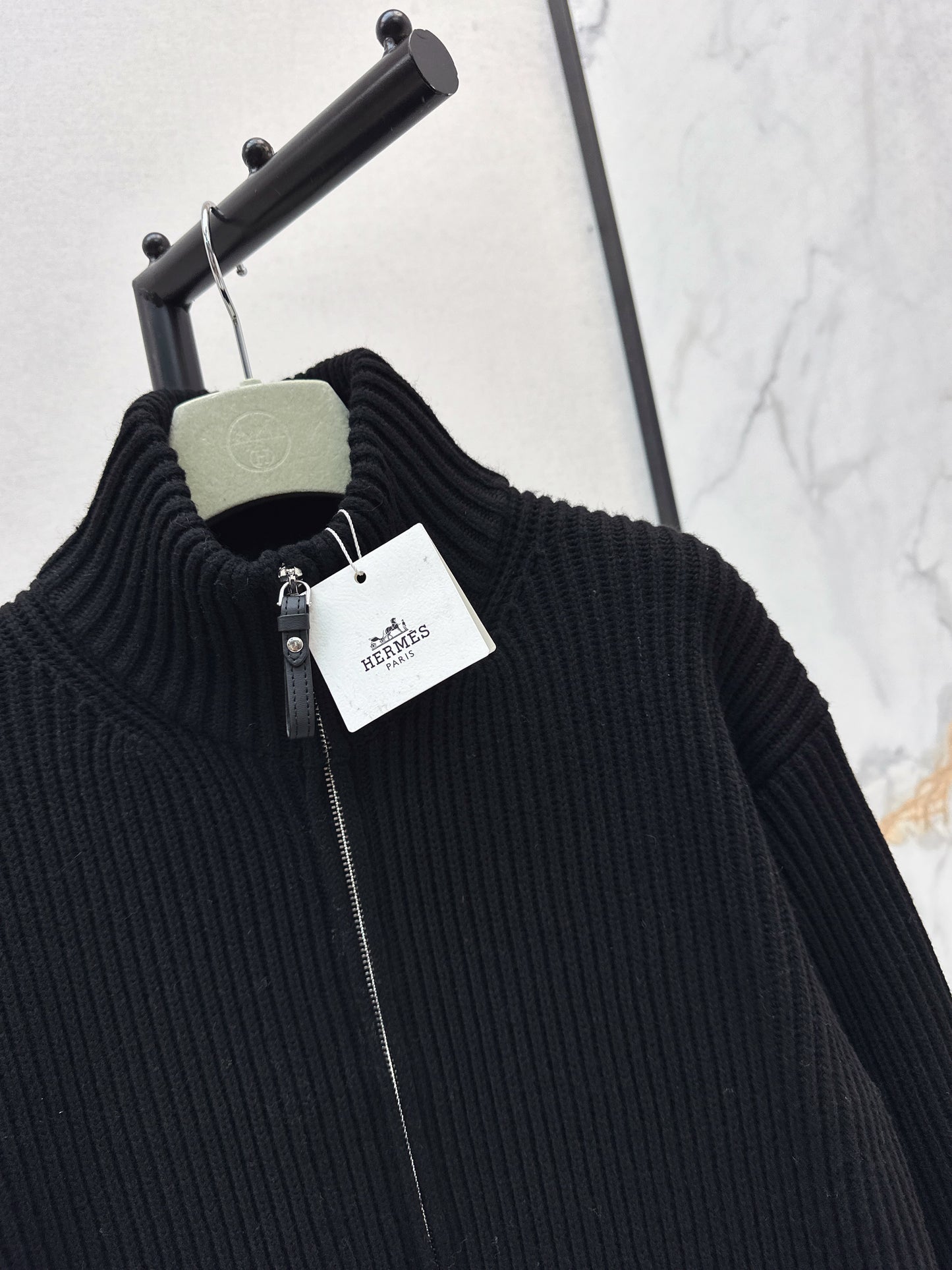 He 25 Mid-length cashmere knitted zip-up jacket(100% cashmere BEIGI/BLACK)