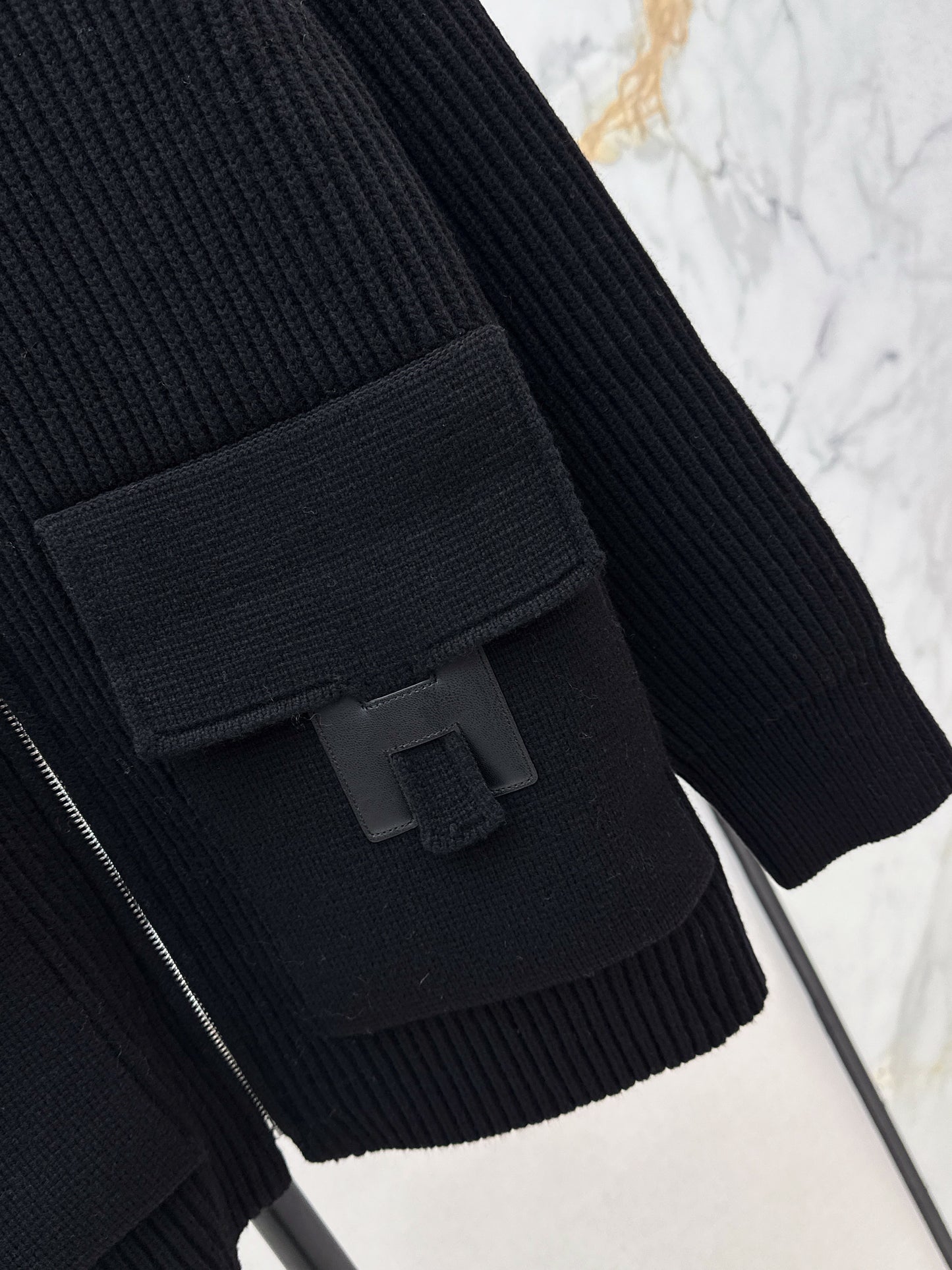 He 25 Mid-length cashmere knitted zip-up jacket(100% cashmere BEIGI/BLACK)