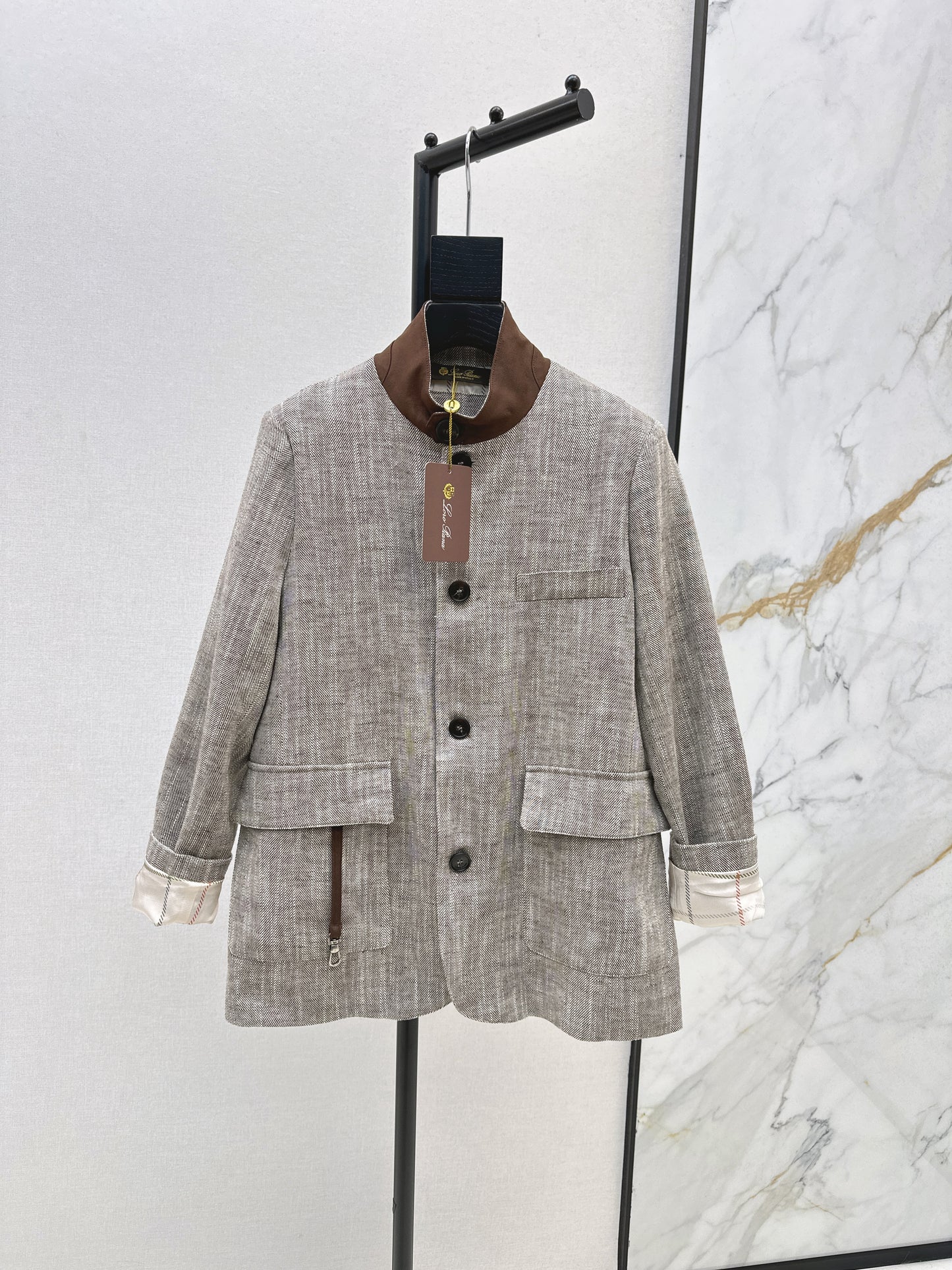 Lor 25fw New high-end gray stand-up collar jacket