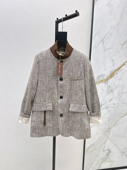 Lor 25fw New high-end gray stand-up collar jacket