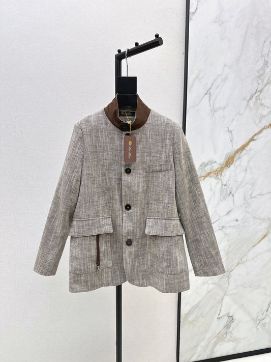 Lor 25fw New high-end gray stand-up collar jacket