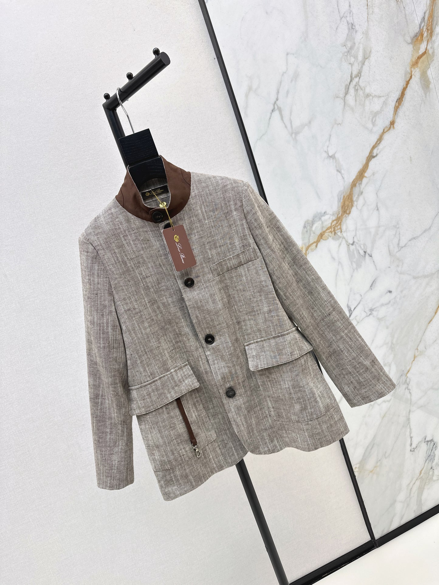 Lor 25fw New high-end gray stand-up collar jacket