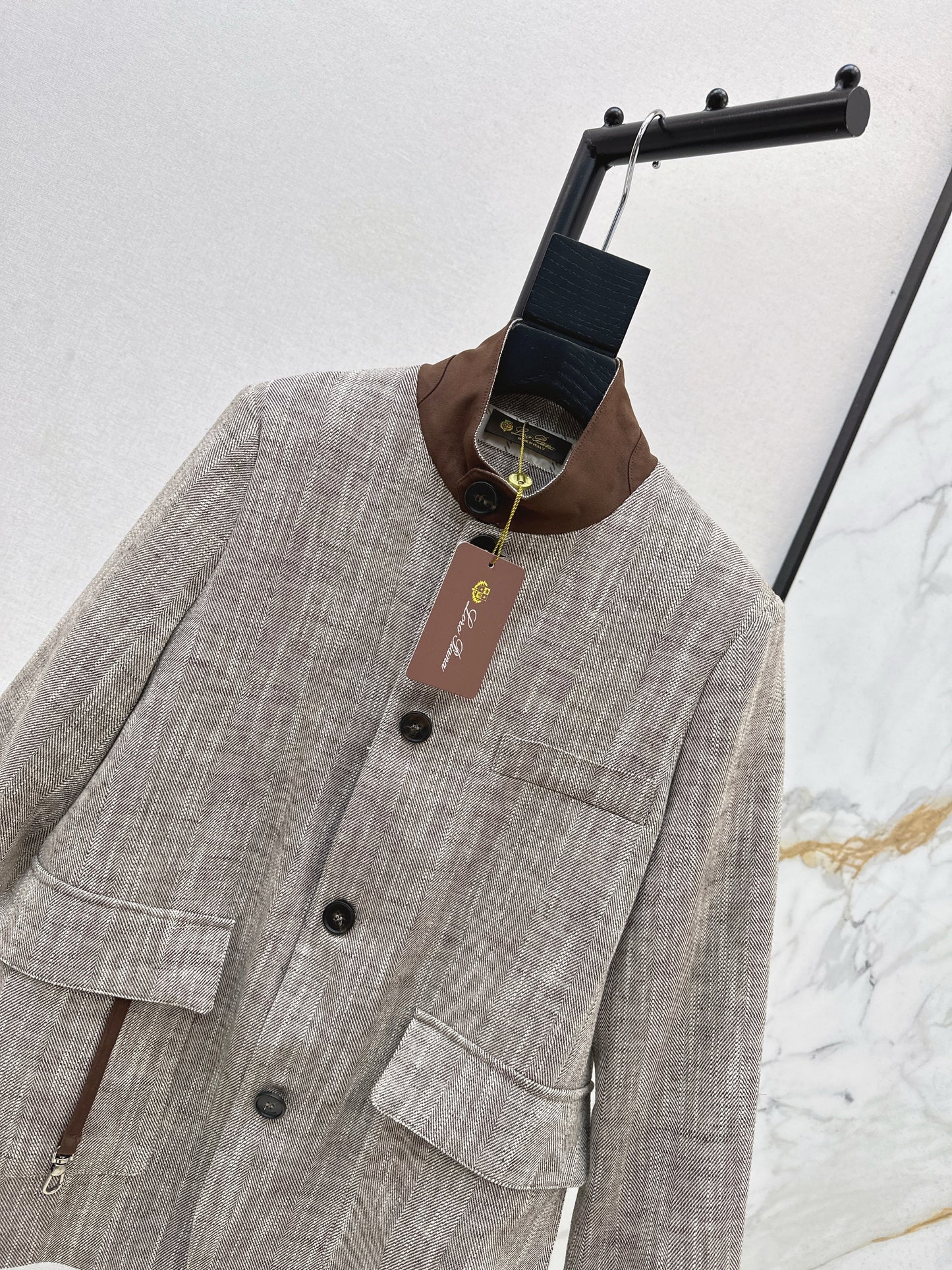 Lor 25fw New high-end gray stand-up collar jacket