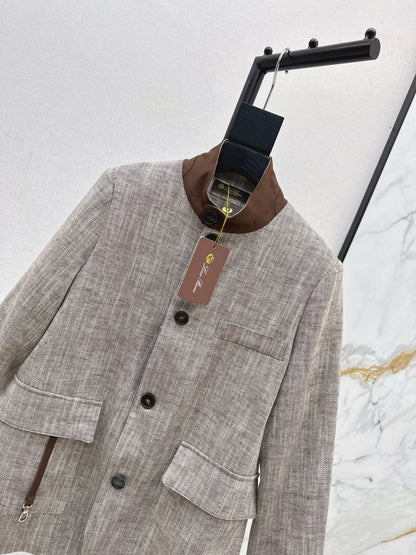 Lor 25fw New high-end gray stand-up collar jacket
