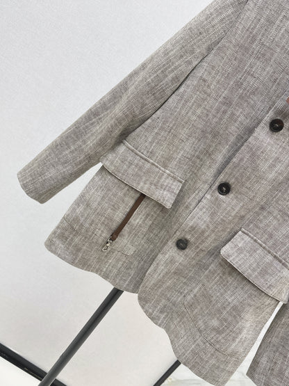 Lor 25fw New high-end gray stand-up collar jacket