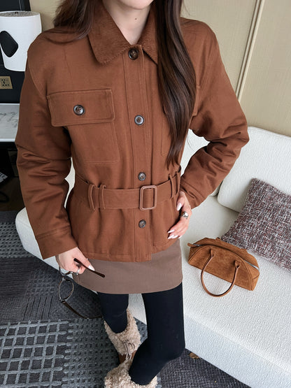 Lor 25fw New style quilted windbreaker with waist design(KHAKI/BEIGI)