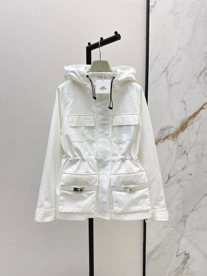 He 25fw Workwear style hooded windbreaker jacket(WHITE/BLACK)