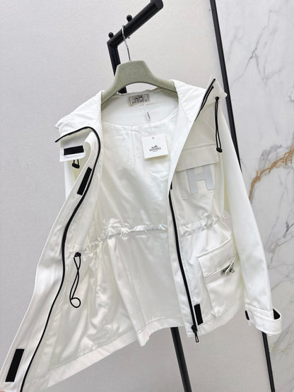 He 25fw Workwear style hooded windbreaker jacket(WHITE/BLACK)