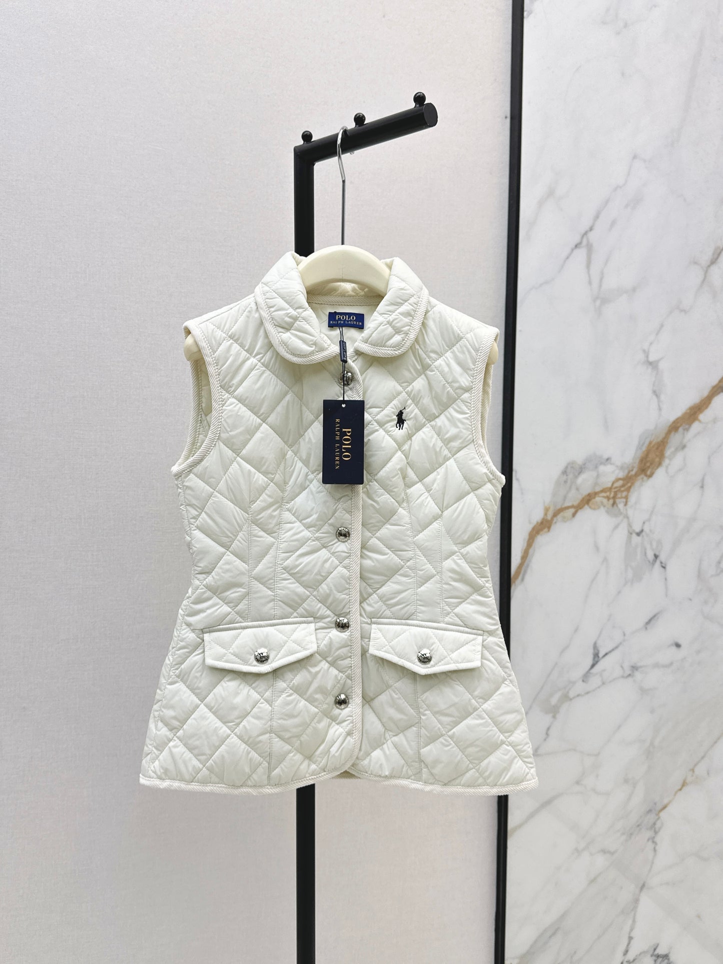 Ral 25 New retro pony pattern embroidery padded vest jacket(WHITE/KHAKI/NAVY)