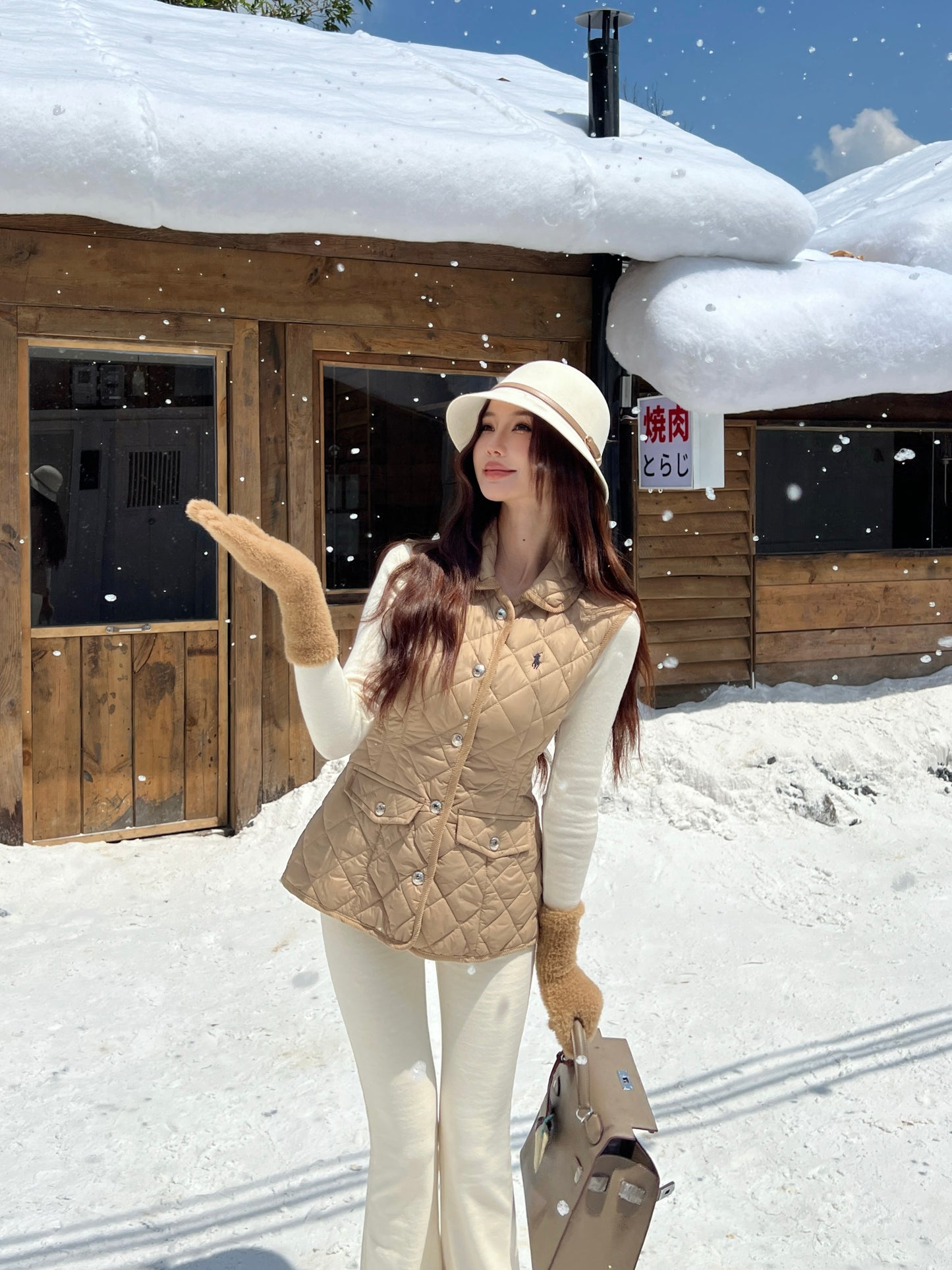 Ral 25 New retro pony pattern embroidery padded vest jacket(WHITE/KHAKI/NAVY)