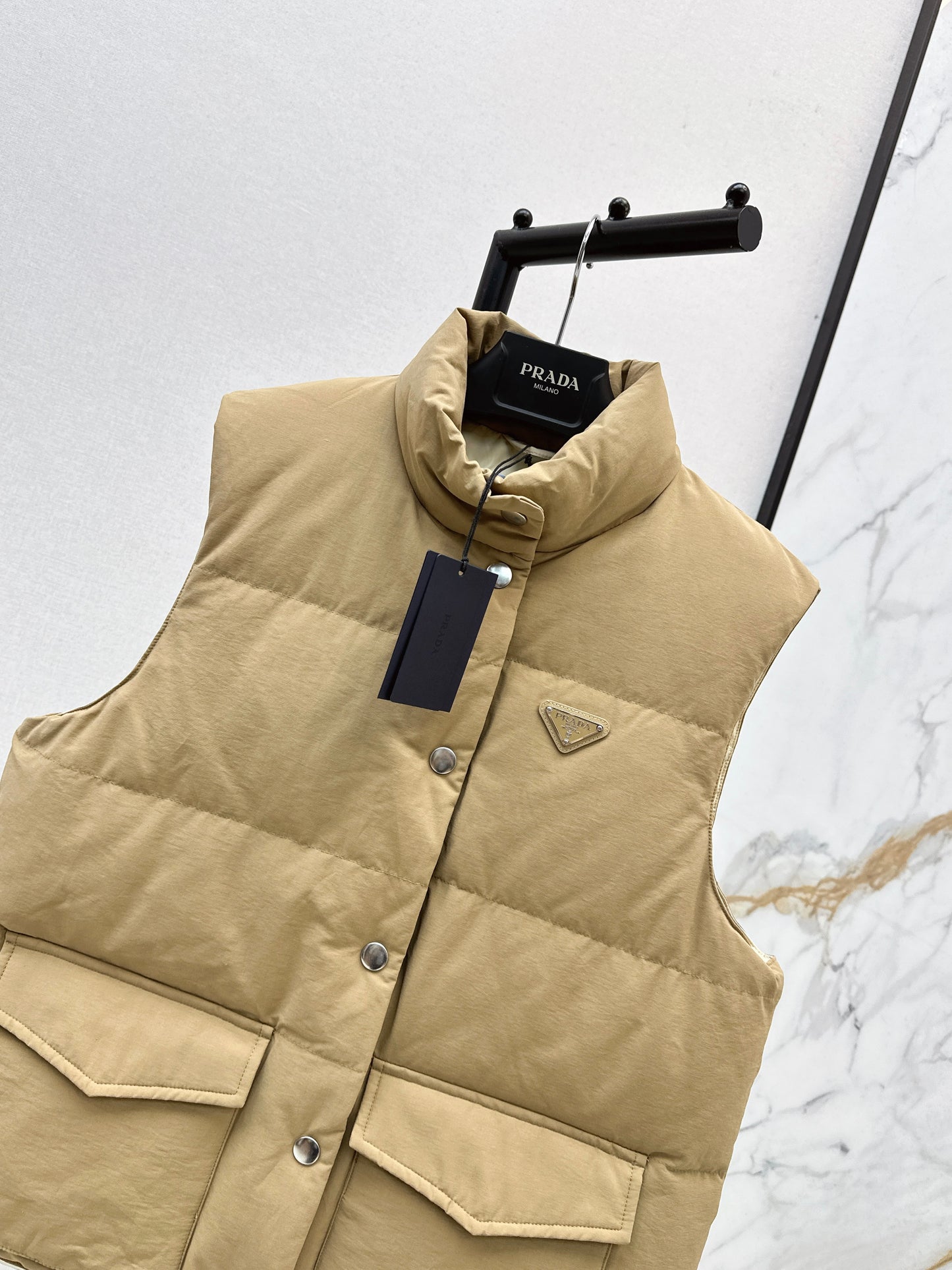 Pr 25 stand collar down vest jacket(KHAKI/BLACK)