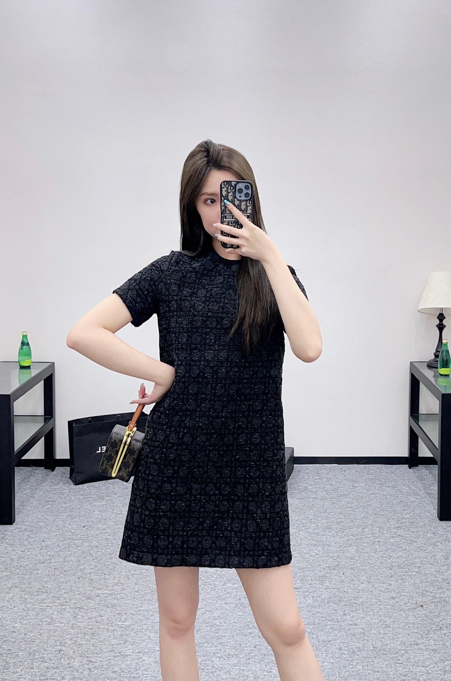 Di 25 Jacquard rattan plaid short sleeved dress
