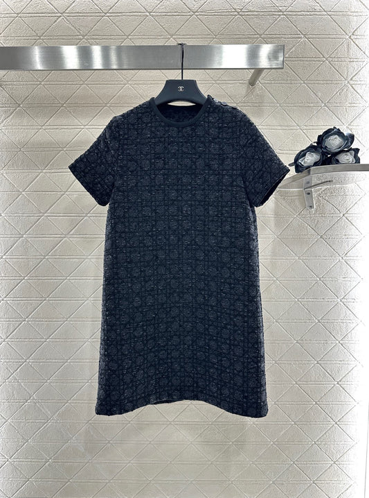 Di 25 Jacquard rattan plaid short sleeved dress