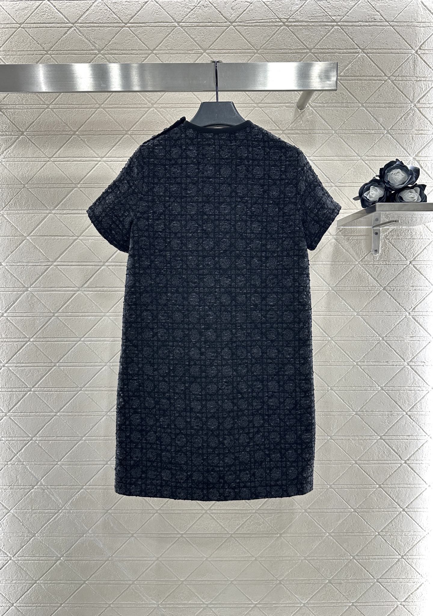 Di 25 Jacquard rattan plaid short sleeved dress