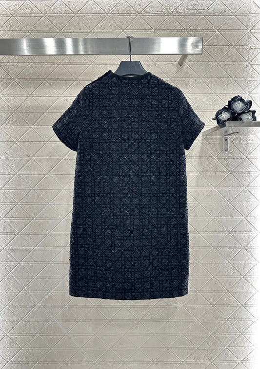 Di 25 Jacquard rattan plaid short sleeved dress