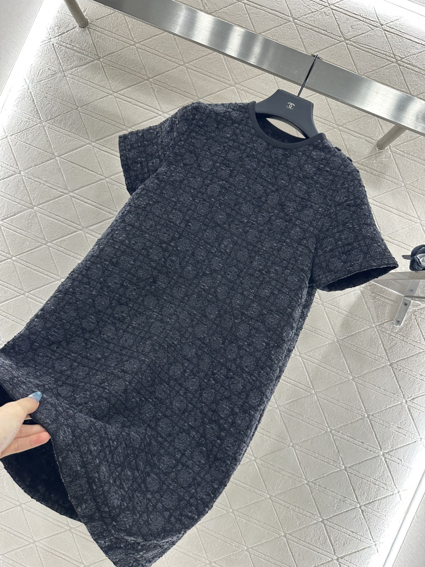 Di 25 Jacquard rattan plaid short sleeved dress
