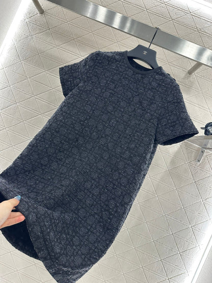Di 25 Jacquard rattan plaid short sleeved dress