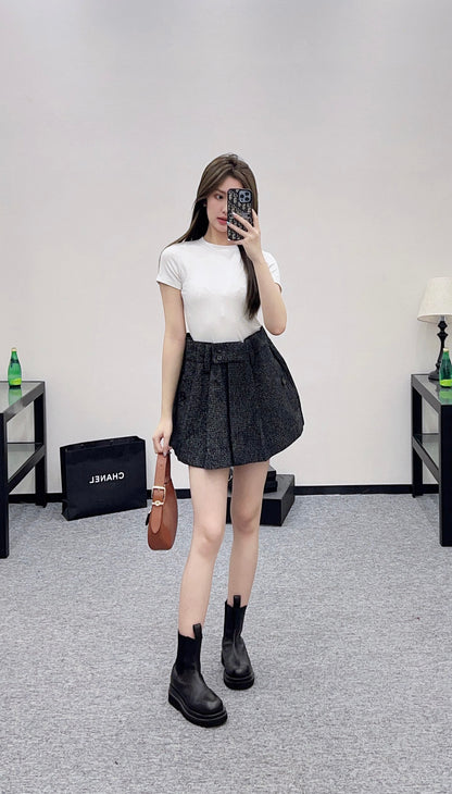 Pr 25 Plaid woven wool shorts