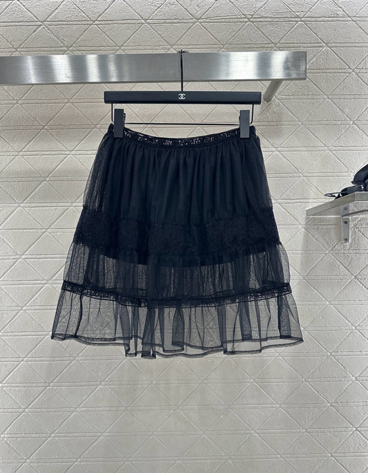 C 25 High waisted double-layer transparent cake gauze skirt
