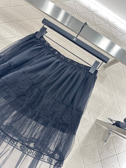 C 25 High waisted double-layer transparent cake gauze skirt